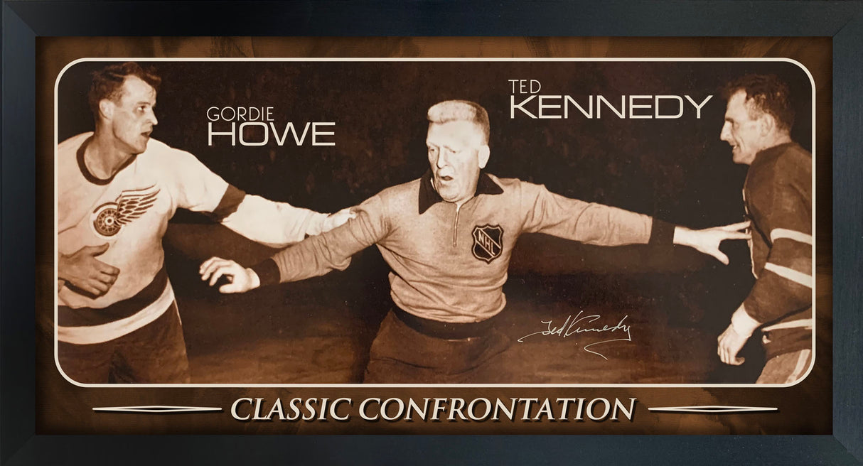 Ted Kennedy Embedded Signature 14x26 PhotoGlass Frame vs Howe Maple Leafs