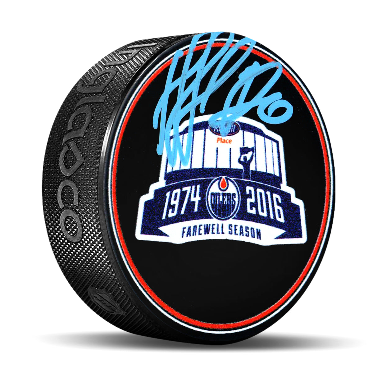 Nail Yakupov Edmonton Oilers Signed Rexall Place Farewell Season Puck