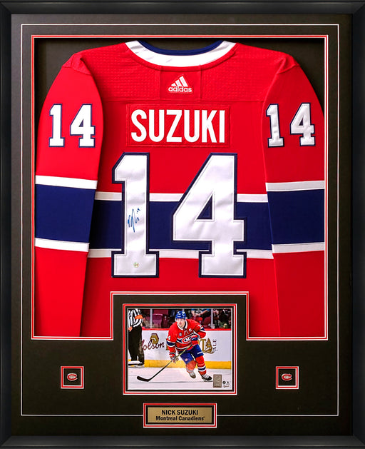 Nick Suzuki Signed Jersey Framed Canadiens Red Adidas with 8x10-H (Frm-Jers-6) - Frameworth Sports Canada 