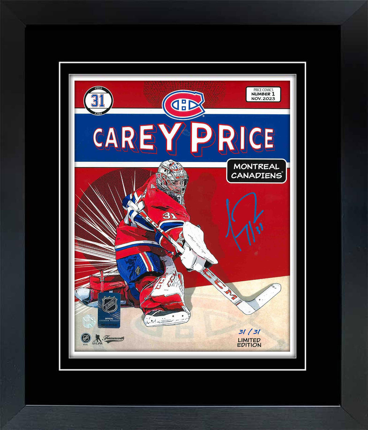 Carey Price Signed 8x10 Framed Replica Comic Canadiens (Limited Edition of 31) - AUCTION