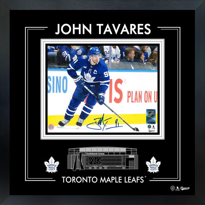 John Tavares Signed 8x10 Framed PhotoGlass Toronto Maple Leafs Blue Action-H