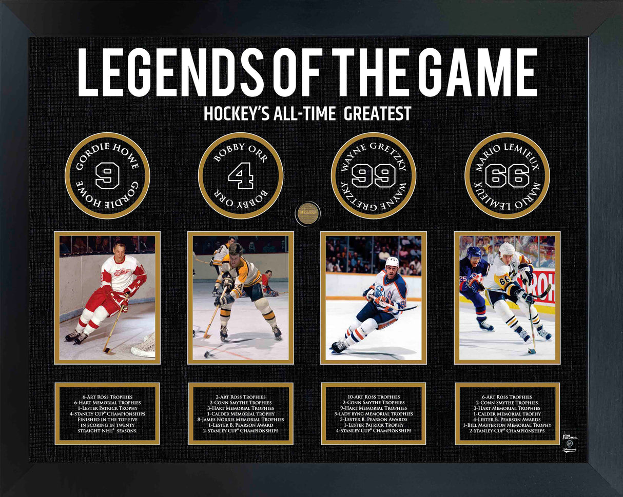 Legends of Hockey: Howe, Orr, Gretzky, Lemieux - Framed Collage
