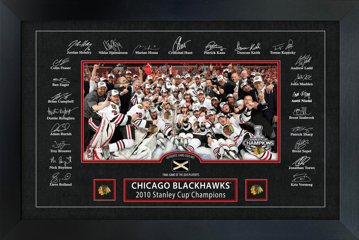 Chicago Blackhawks 2010 Stanley Cup Replica Signature Frame with Game-Used Net