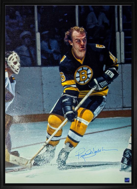 Rick Middleton Boston Bruins Signed Framed Front of Blues Goalie 20x29 Canvas - Frameworth Sports Canada