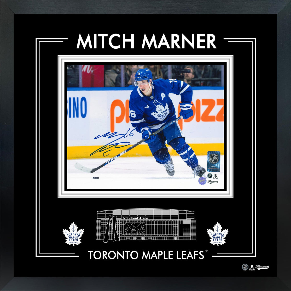 Mitch Marner Signed 8x10 PhotoGlass Frame Toronto Maple Leafs Blue Action-H