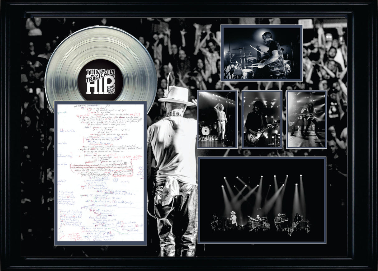 The Tragically Hip Framed On Tour Collage with Lyric Sheet and Silver LP