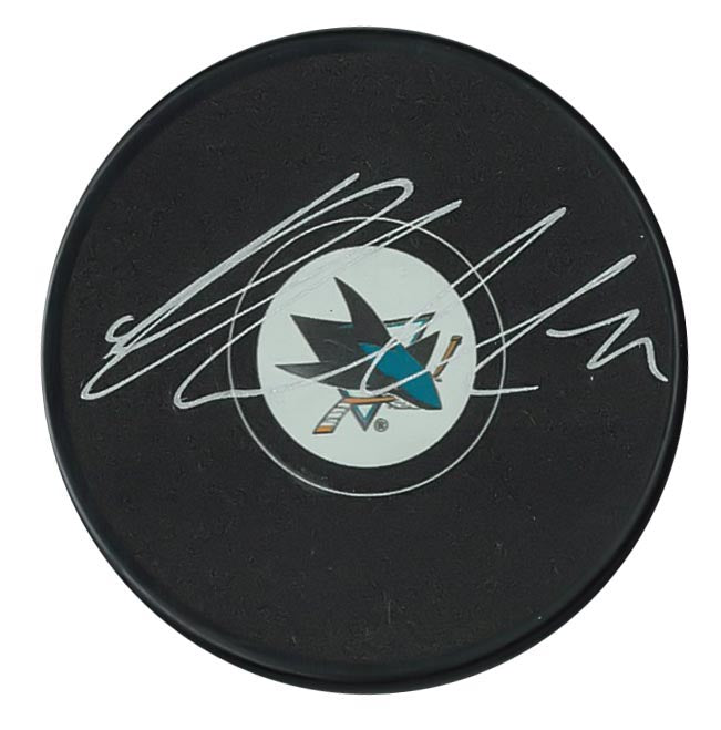 Macklin Celebrini Signed Puck Unframed Sharks Autograph Series
