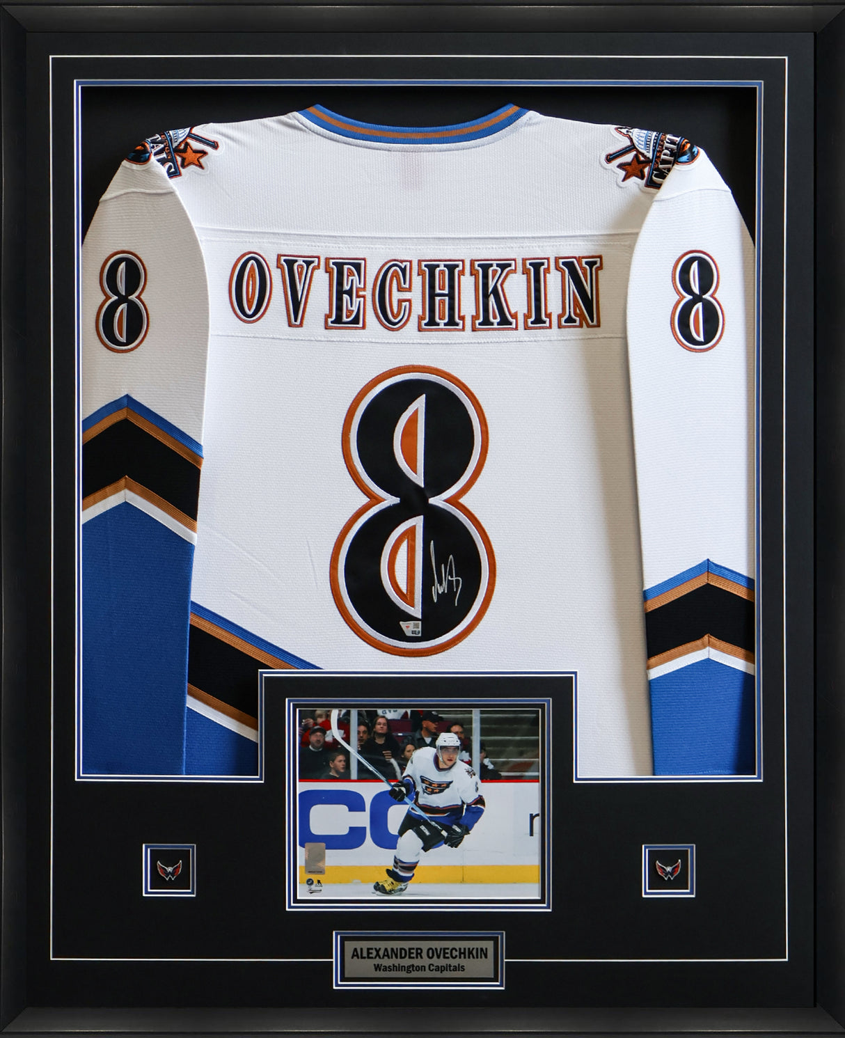 Alexander Ovechkin Signed Jersey Framed Washington Capitals 2005 White Screaming Eagle Mitchell & Ness Replica Jersey Framed