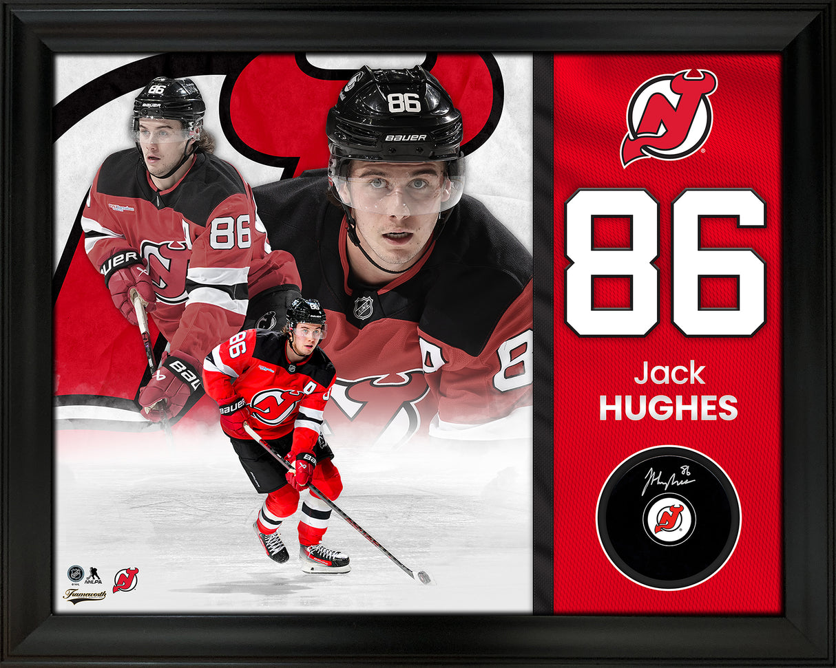 Jack Hughes New Jersey Devils Signed Hockey Puck Framed
