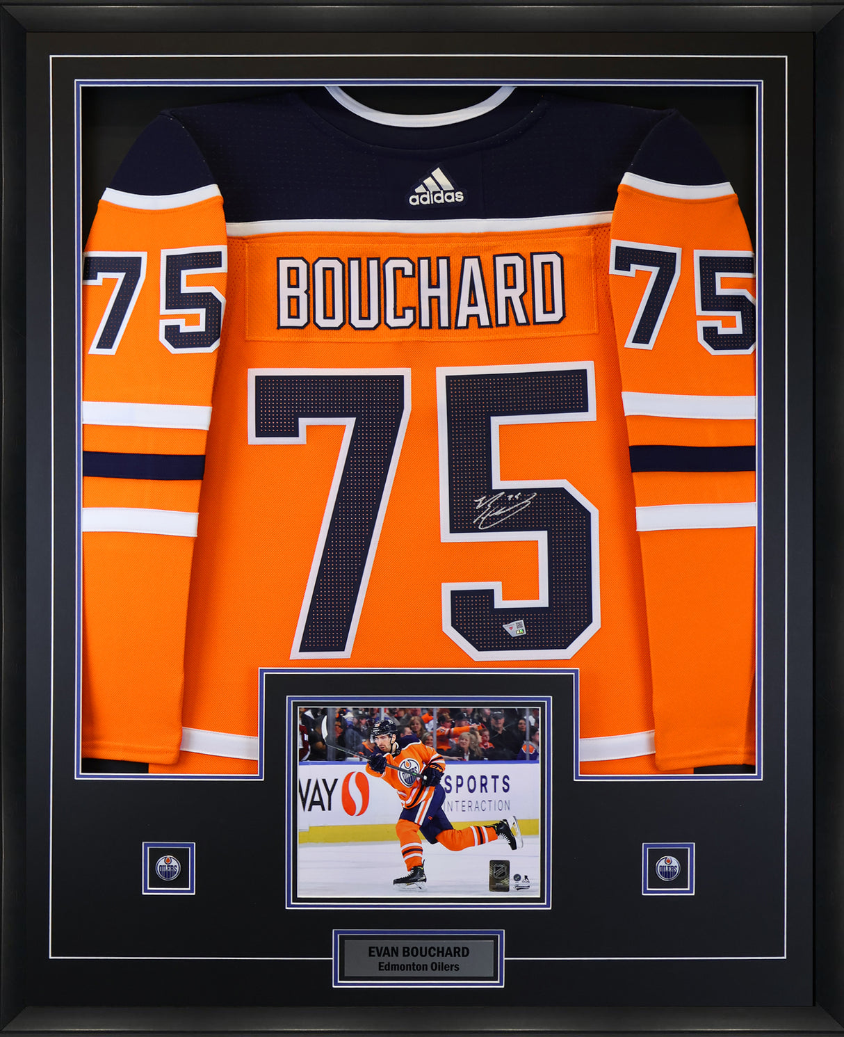 Evan Bouchard Edmonton Oilers Signed Orange Adidas Authentic Jersey Framed