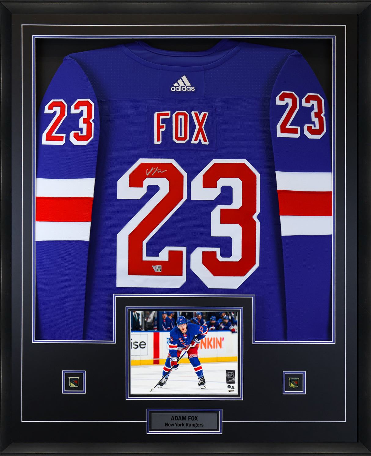 Adam Fox New York Rangers Signed Blue Adidas Authentic Jersey Framed