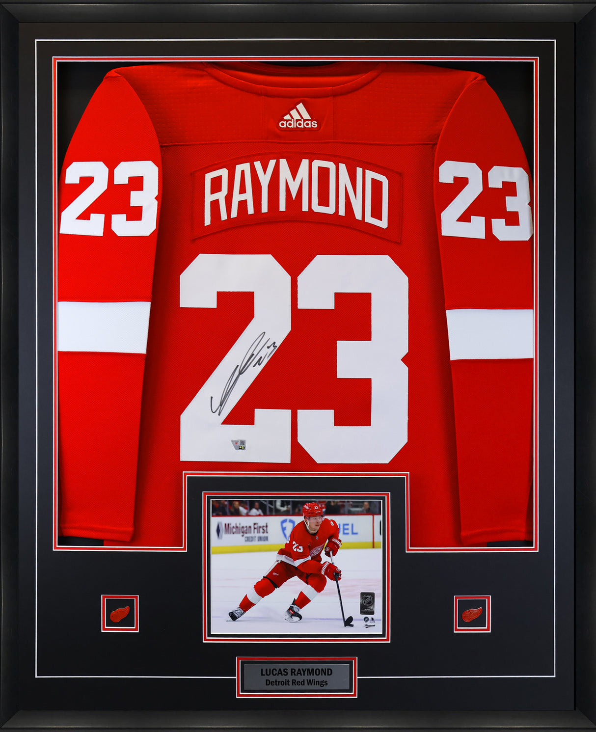 Lucas Raymond Detroit Red Wings Signed Red Adidas Authentic Jersey Framed