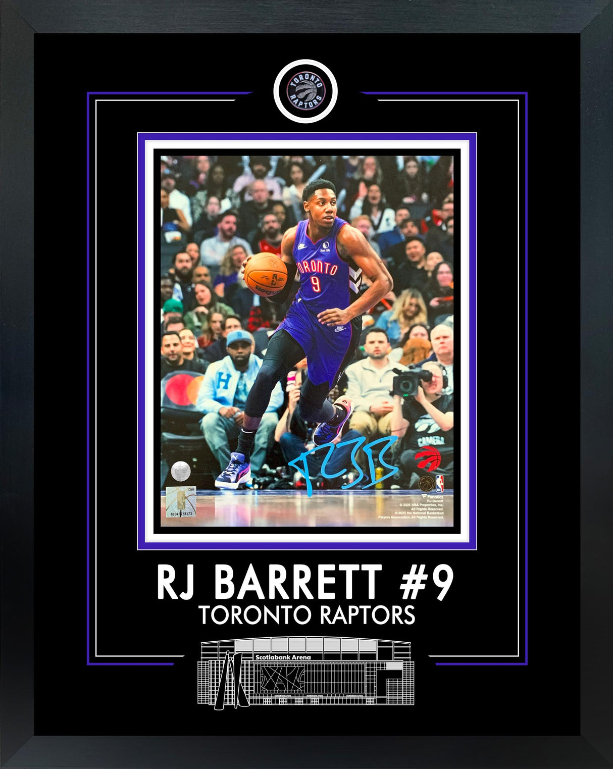 RJ Barrett Signed 8x10 Framed Photoglass Toronto Raptors Action-V
