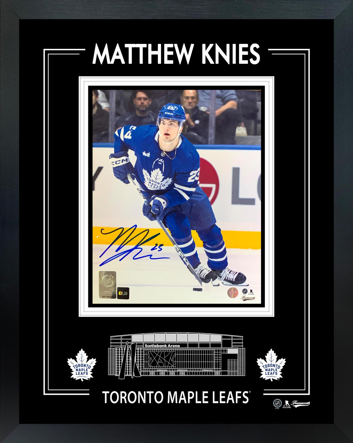 Matthew Knies Signed 8x10 Framed PhotoGlass Toronto Maple Leafs Blue Action-V