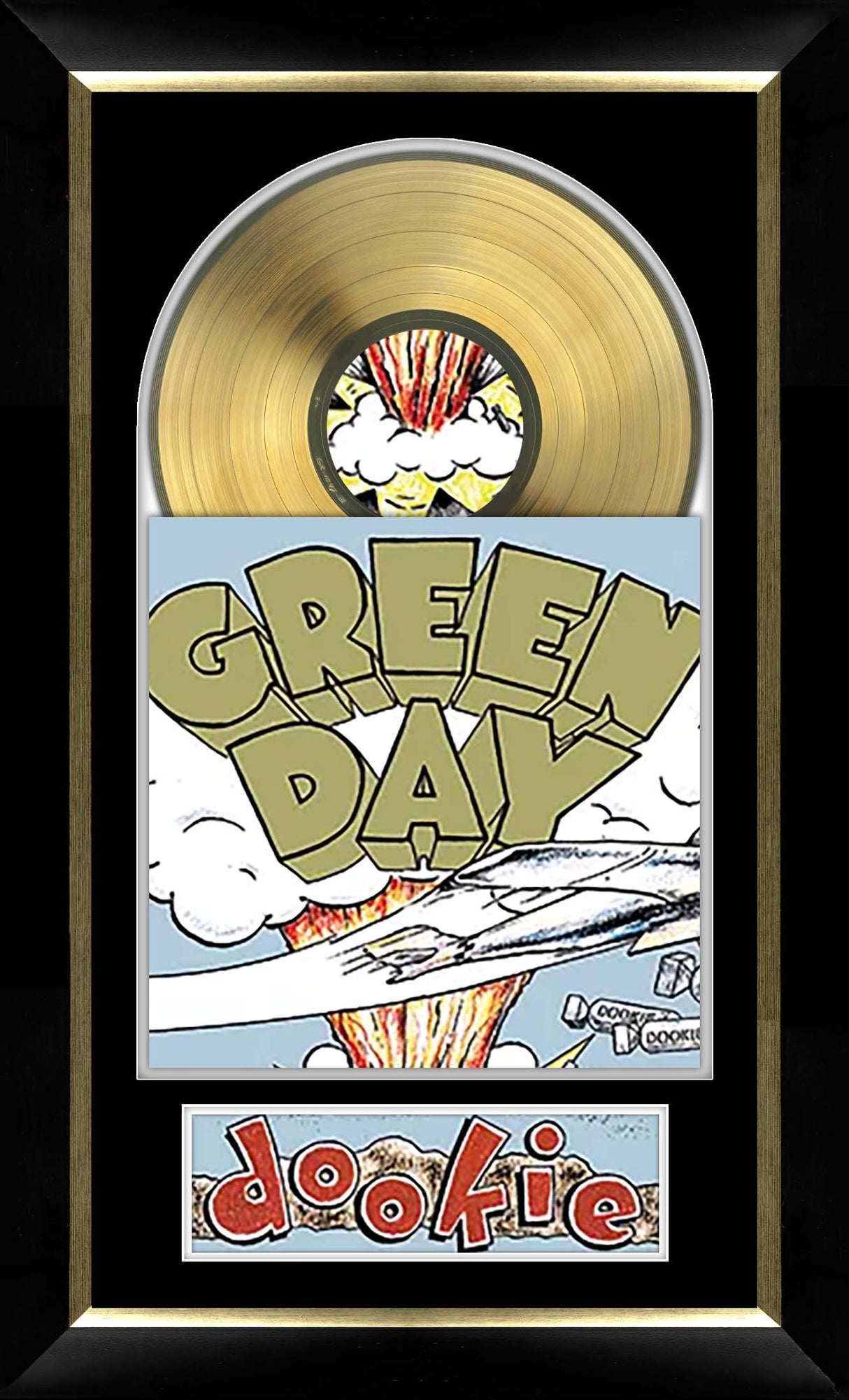 Green Day Dookie Music Cover Framed with Gold Vinyl