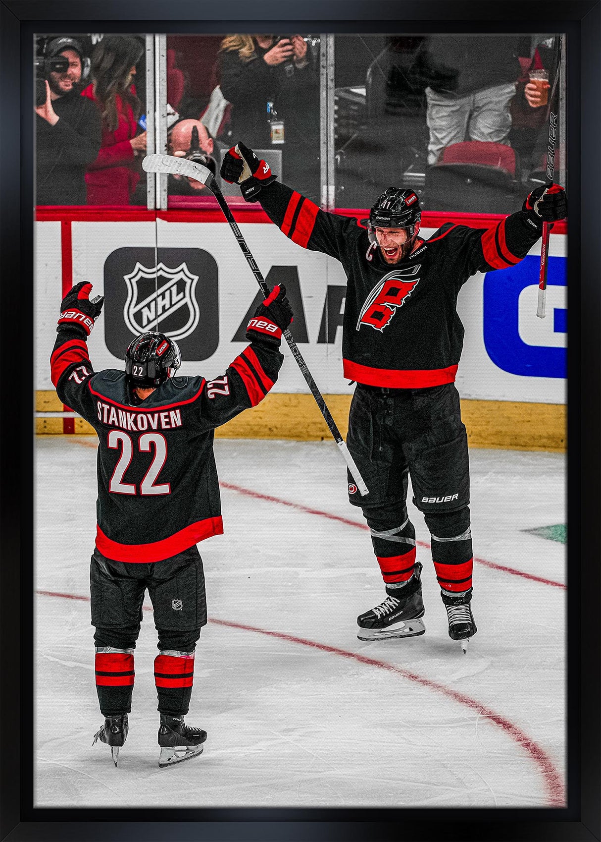 Logan Stankoven & Jordan Staal 20x29 Framed Canvas Hurricanes 2025 Playoffs