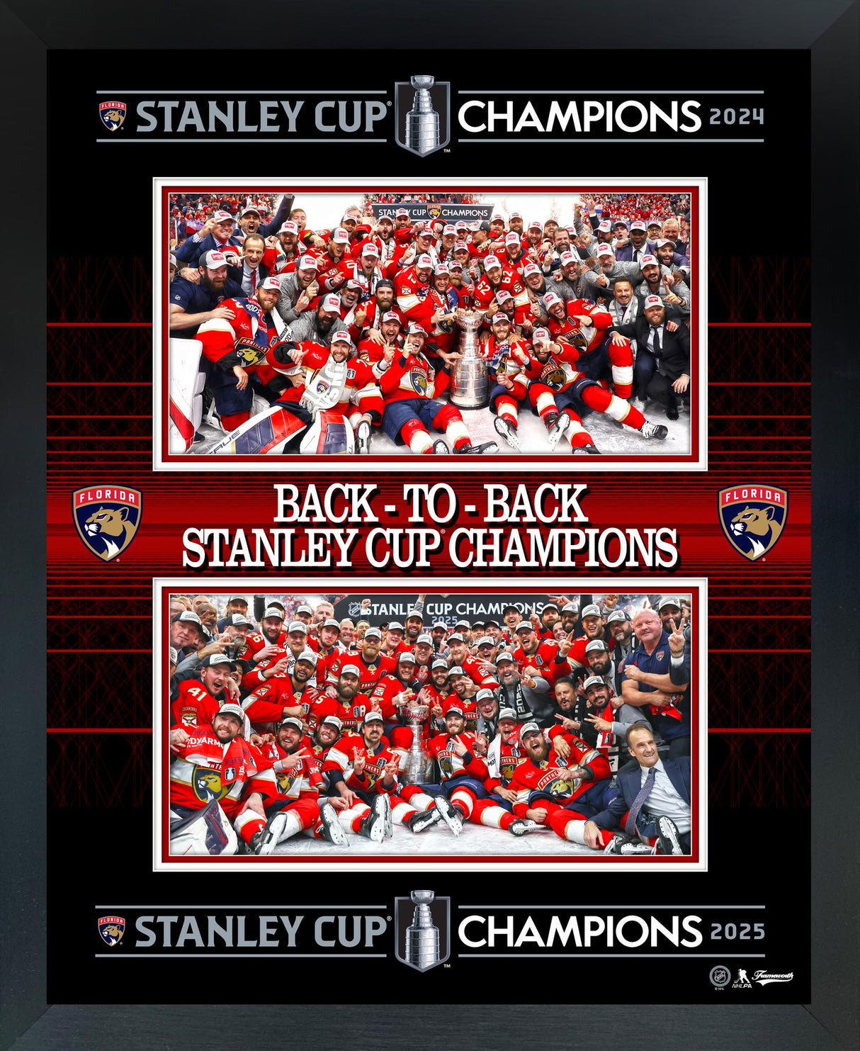 Florida Panthers 2025 Stanley Cup Champions 18x22 Back to Back Frame
