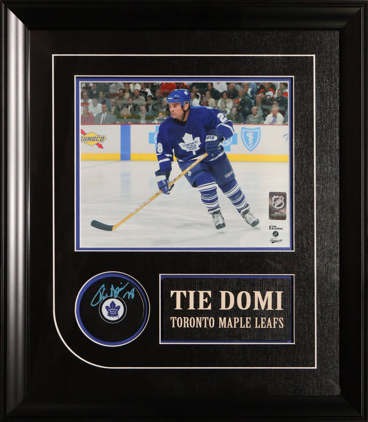 Tie Domi Signed Puck Framed 17x19.5" Toronto Maple Leafs