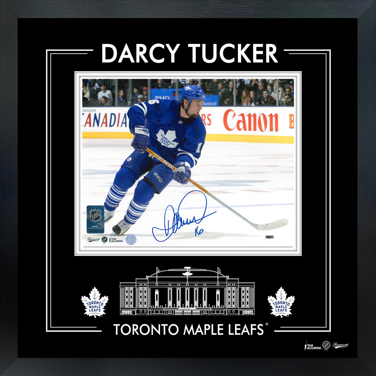Darcy Tucker Signed 8x10 Framed PhotoGlass Toronto Maple Leafs Blue Action-H