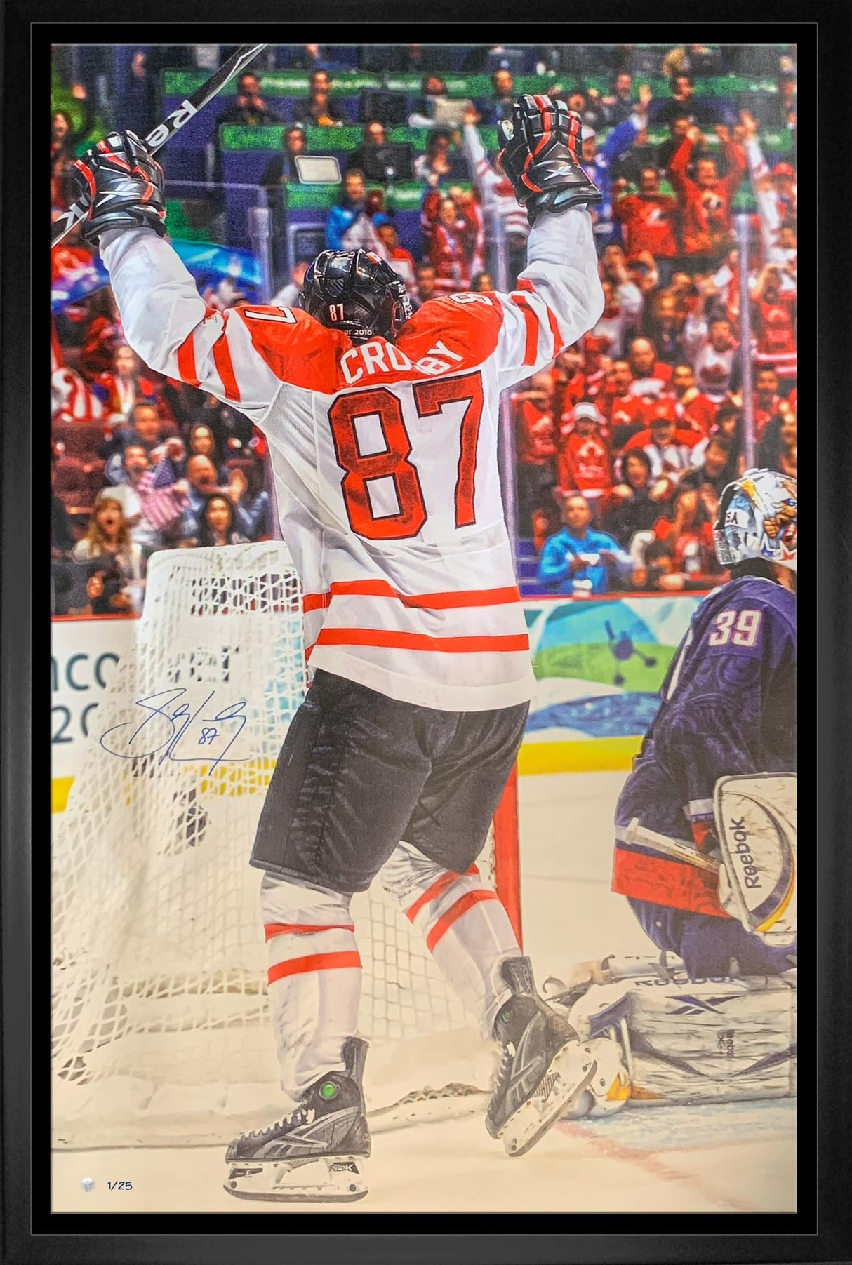 Sidney Crosby Signed 36x60 Canvas Framed Team Canada 2010 Olympics Golden Goal Celebration Gallery Edition (Limited Edition of 25)