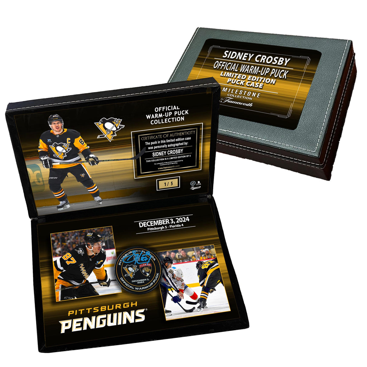 Sidney Crosby Signed Deluxe Puck Case Warm-Up Used Dec 3rd 2024 vs Florida Panthers (Limited Edition of 5)