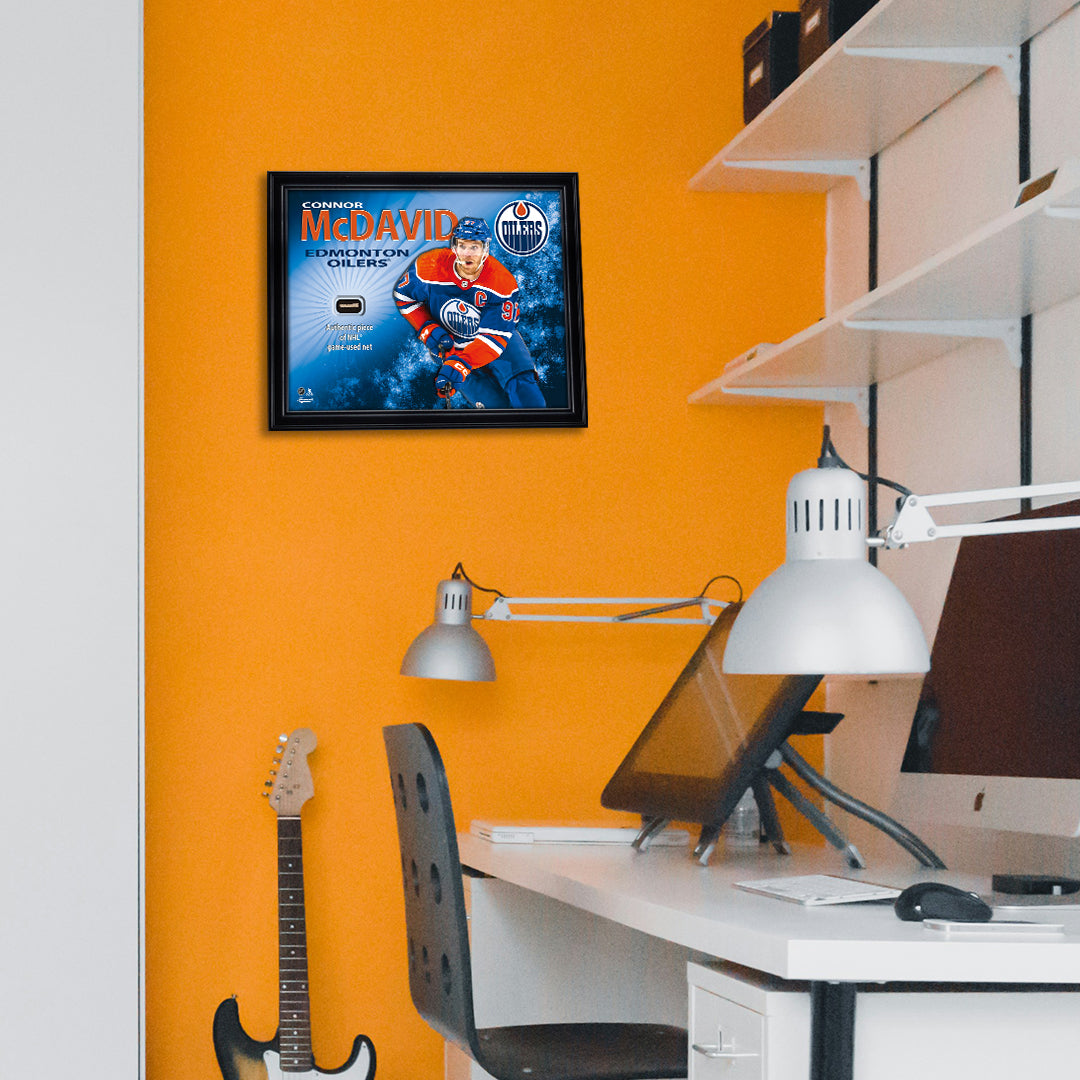 Connor McDavid 16x20 Photo Frame with Game-Used Net - Edmonton Oilers