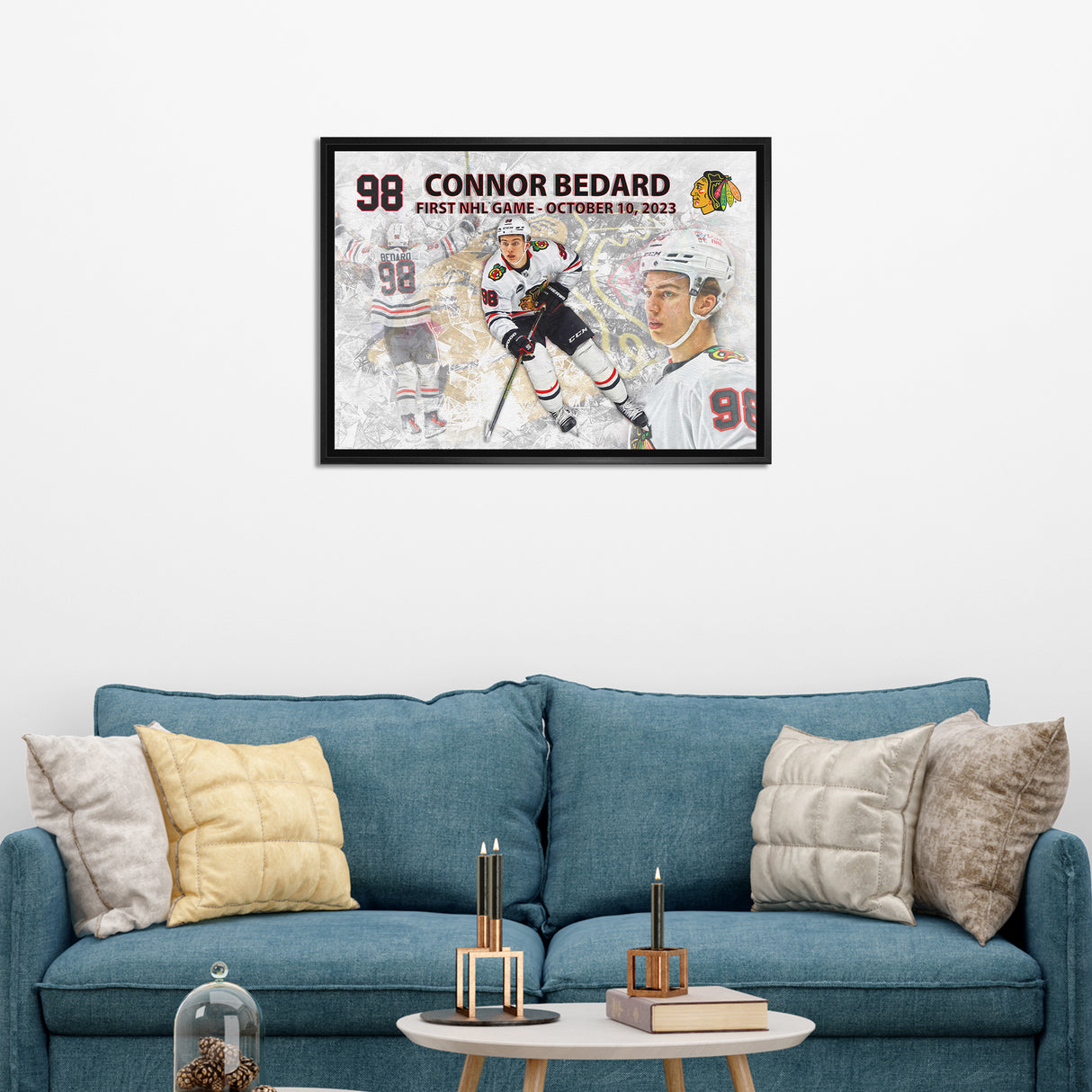 Connor Bedard 20x29 Framed Canvas Blackhawks First Game