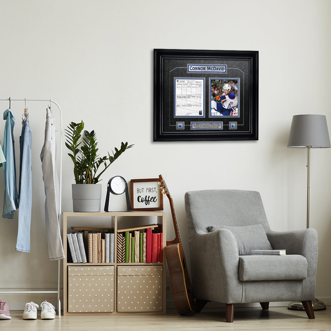 Connor McDavid Edmonton Oilers Framed First Goal Scoresheet Collage