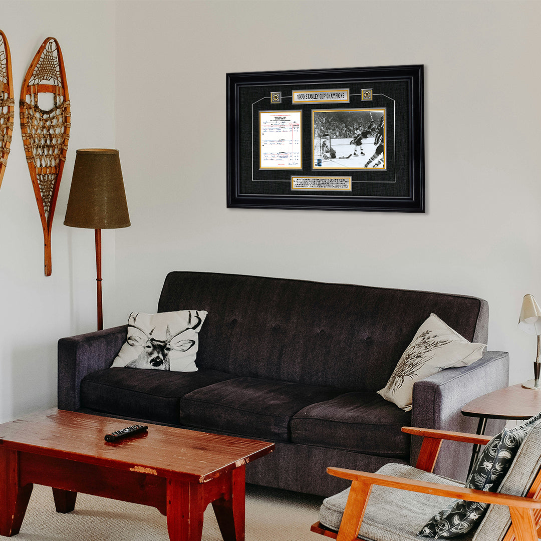 Bobby Orr Boston Bruins Framed 1970 Stanley Cup "The Goal" Scoresheet Collage