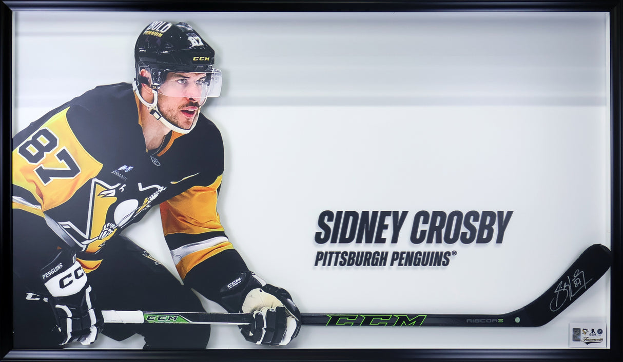 Sidney Crosby Signed Pittsburgh Penguins Framed 62x35 Game Used Broken Shaft Stick - AUCTION