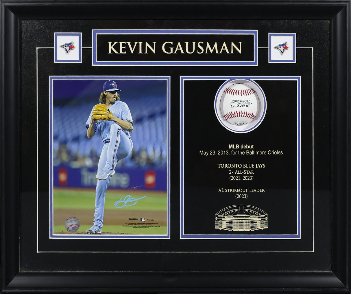 Kevin Gausman Signed Toronto Blue Jays Framed 24x18 Photo with Baseball and Stats - AUCTION