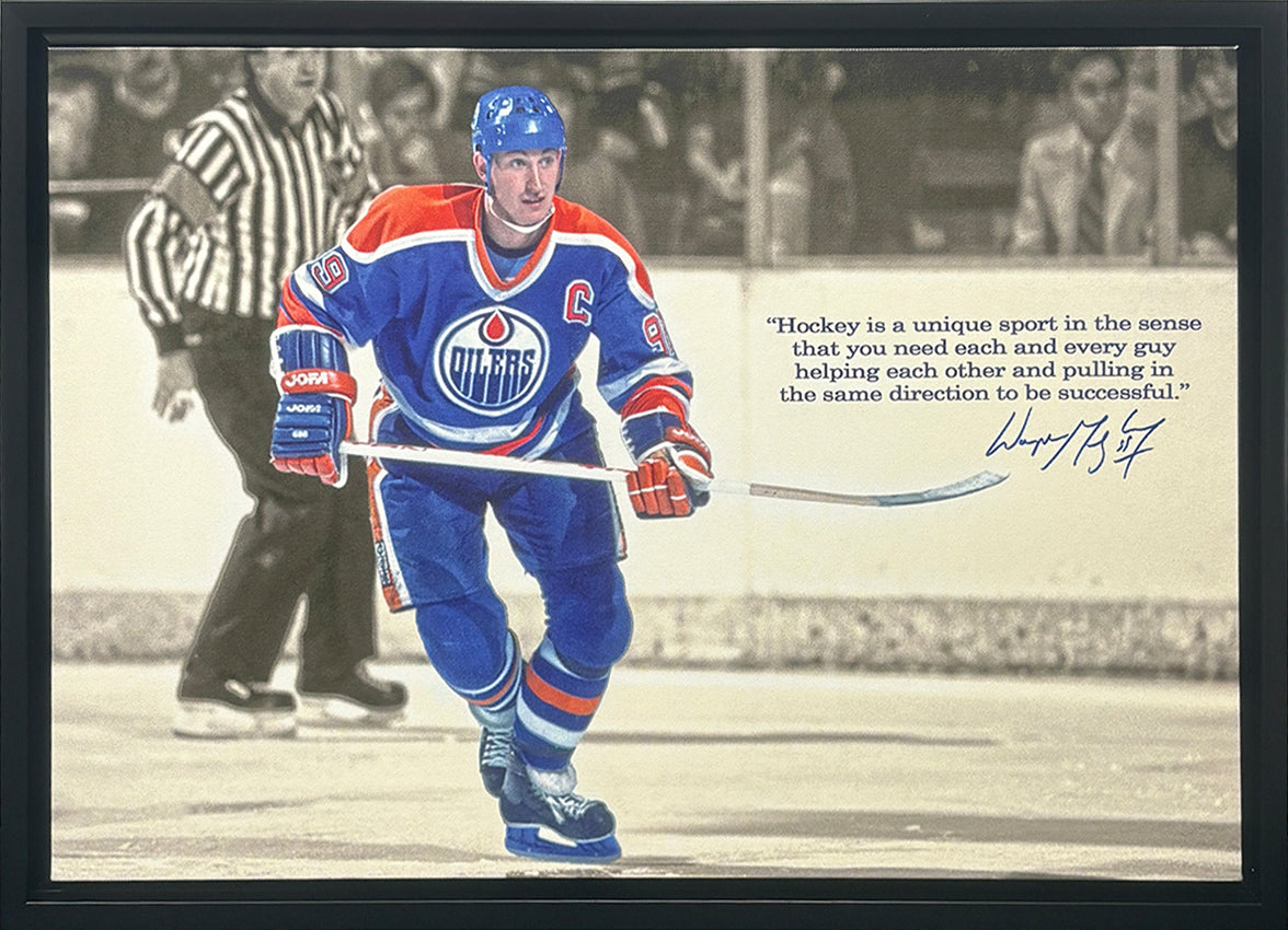 Wayne Gretzky Signed Framed 20x29 Canvas Edmonton Oilers Quote - AUCTION