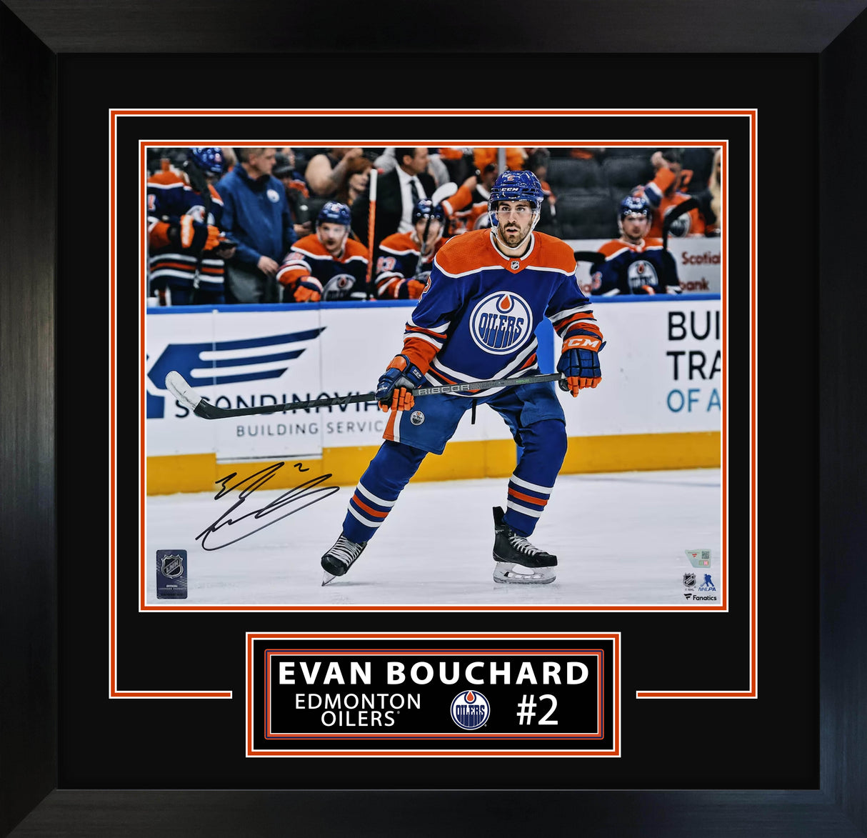 Evan Bouchard Signed Framed 16x20 Photo Edmonton Oilers Action - AUCTION