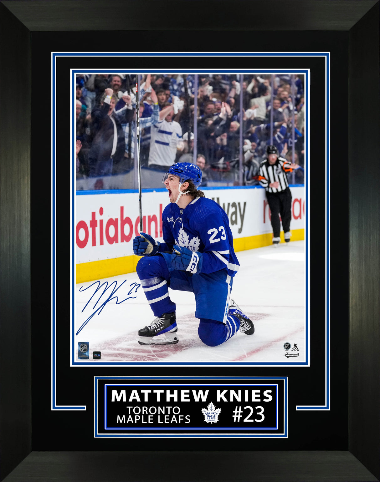 Matthews Knies Signed Framed 16x20 Photo Toronto Maple Leafs Celebration-V - AUCTION