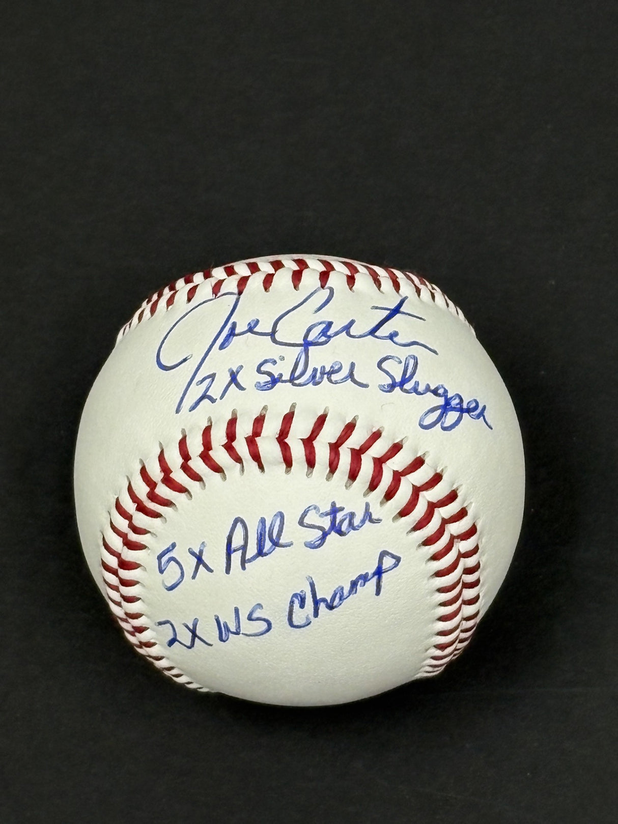 Joe Carter Signed Toronto Blue Jays Rawlings RTD1 Replica Baseball Inscribed "2x Silver Slugger, 5x All Star, 2x W.S Champ" - AUCTION