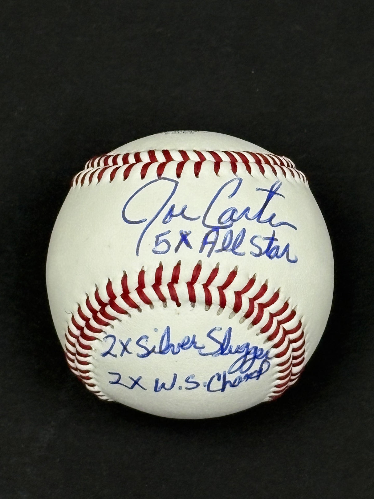 Joe Carter Signed Toronto Blue Jays Rawlings RTD1 Replica Baseball Inscribed "2x Silver Slugger, 5x All Star, 2x W.S Champ" - AUCTION