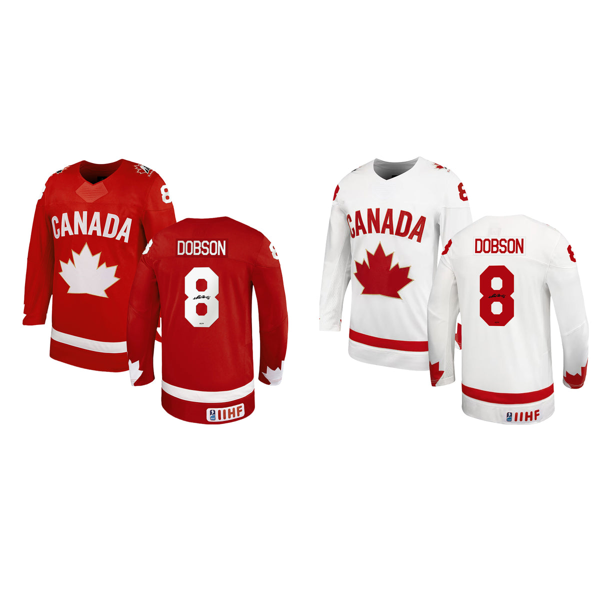 **BUNDLE** Noah Dobson Signed 2025 World Hockey Championship Bauer Home and Away Jersey (Limited Edition of 53) - AUCTION