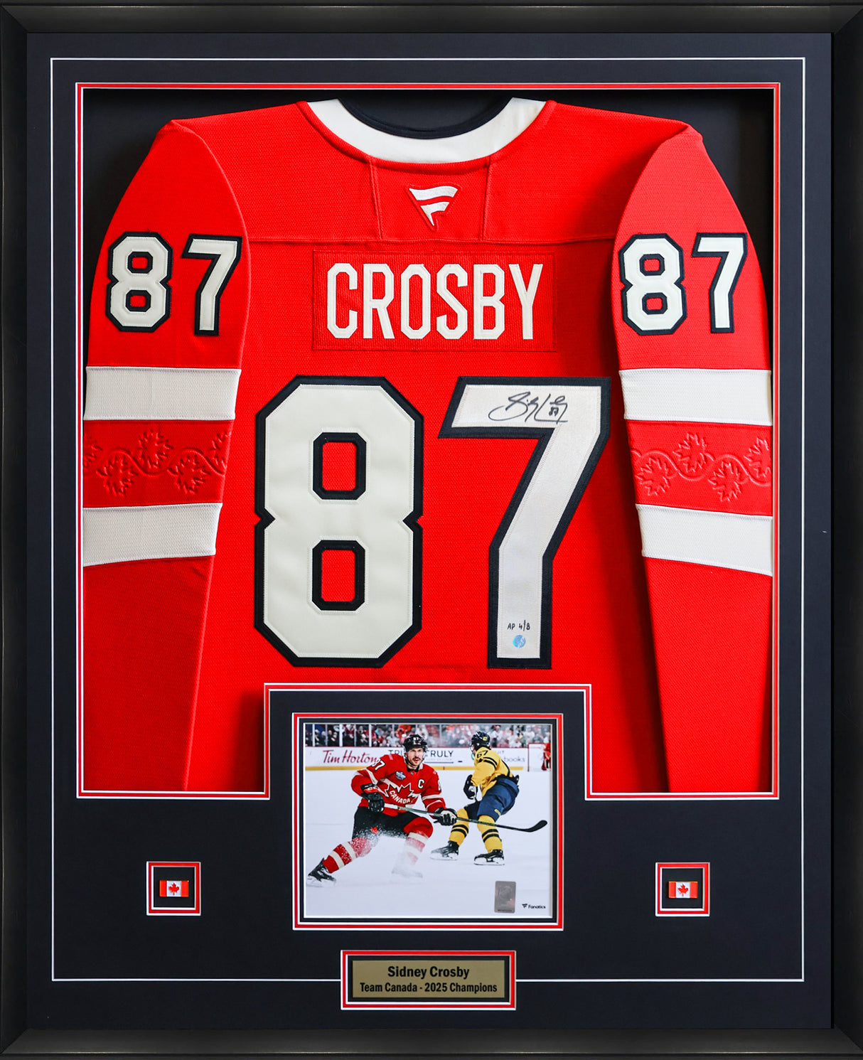 Sidney Crosby Signed Framed 34x42 Four Nations Tournament Canada Fanatics On-Ice Model Jersey (Player Proof Edition 4 of 8) - AUCTION
