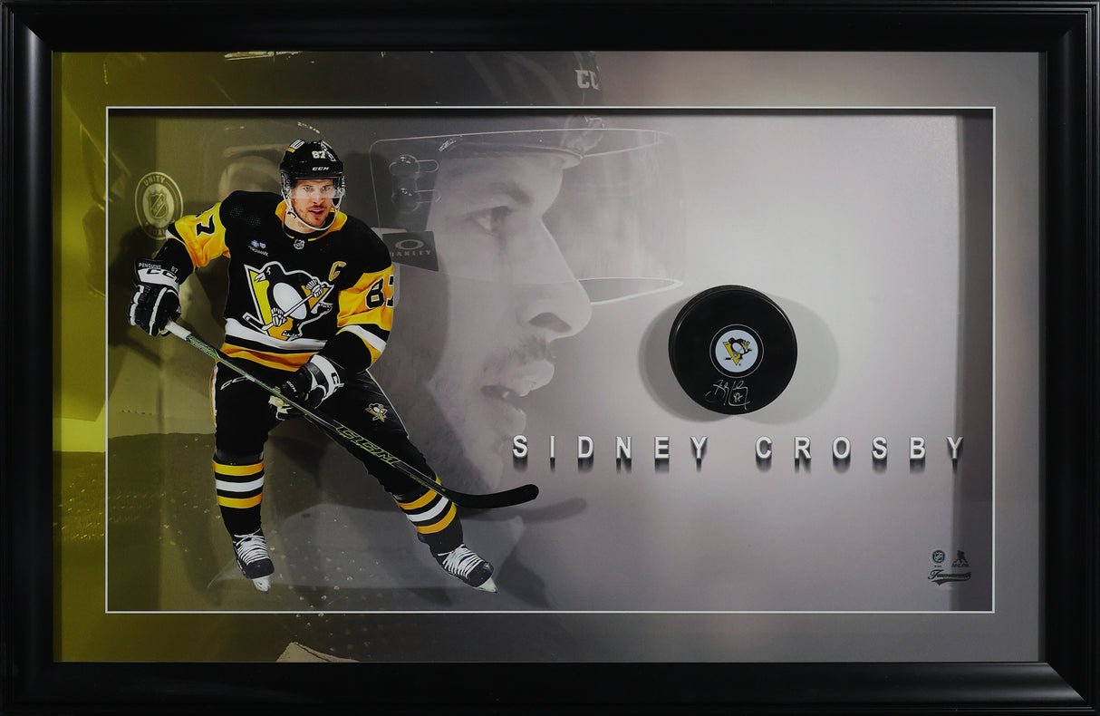 Sidney Crosby Signed Pittsburgh Penguins Framed 26x17 Puck - AUCTION