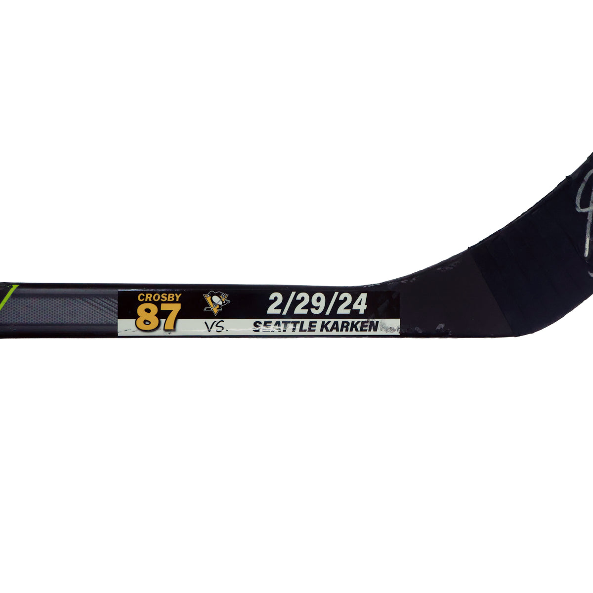 Sidney Crosby Signed Game Used Stick vs Seattle Kraken (2/29/2024) Photomatched by Pittsburgh Chronicles (ST-207) - AUCTION