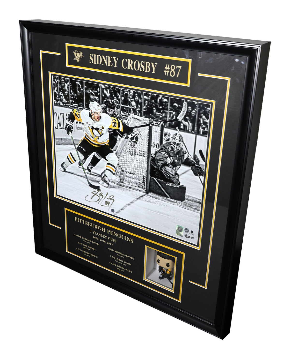 Sidney Crosby Signed Pittsburgh Penguins Framed 16x20 with Career Milestones and Funko Pop - AUCTION