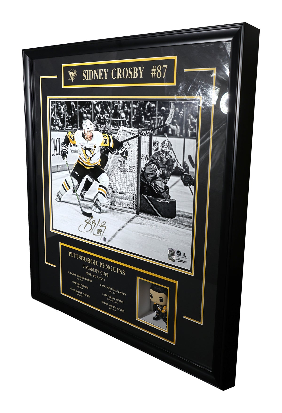 Sidney Crosby Signed Pittsburgh Penguins Framed 16x20 with Career Milestones and Funko Pop - AUCTION