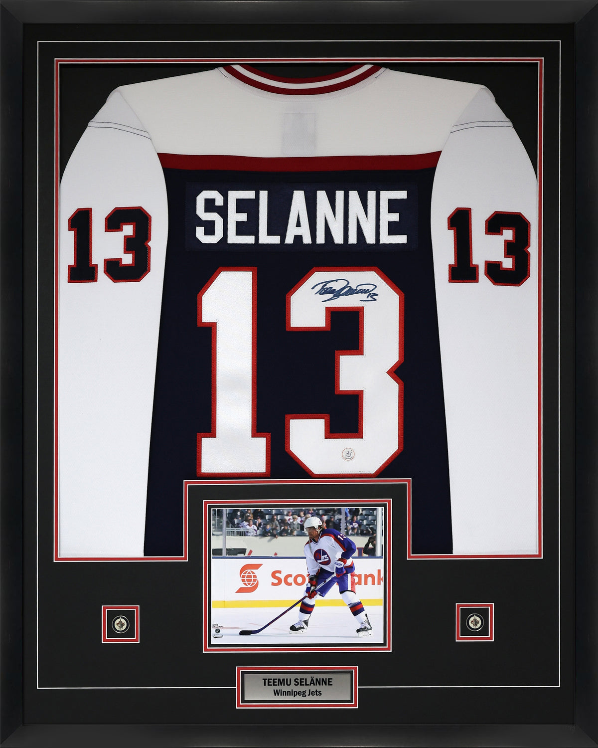 Teemu Selanne Signed Framed 34x42 Winnipeg Jets Fanatics Throwback Jersey - AUCTION