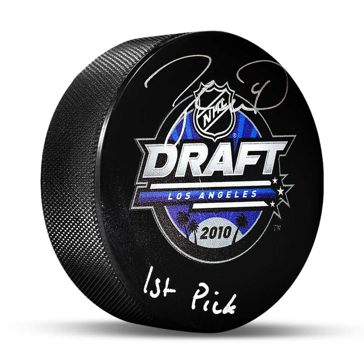 Taylor Hall Signed 2010 NHL Draft Puck With "1st Pick" Inscribed