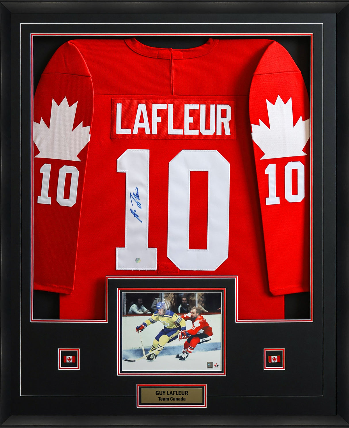 Guy Lafleur Signed Signed Framed Jersey Team Canada 1976 Replica Red - AUCTION