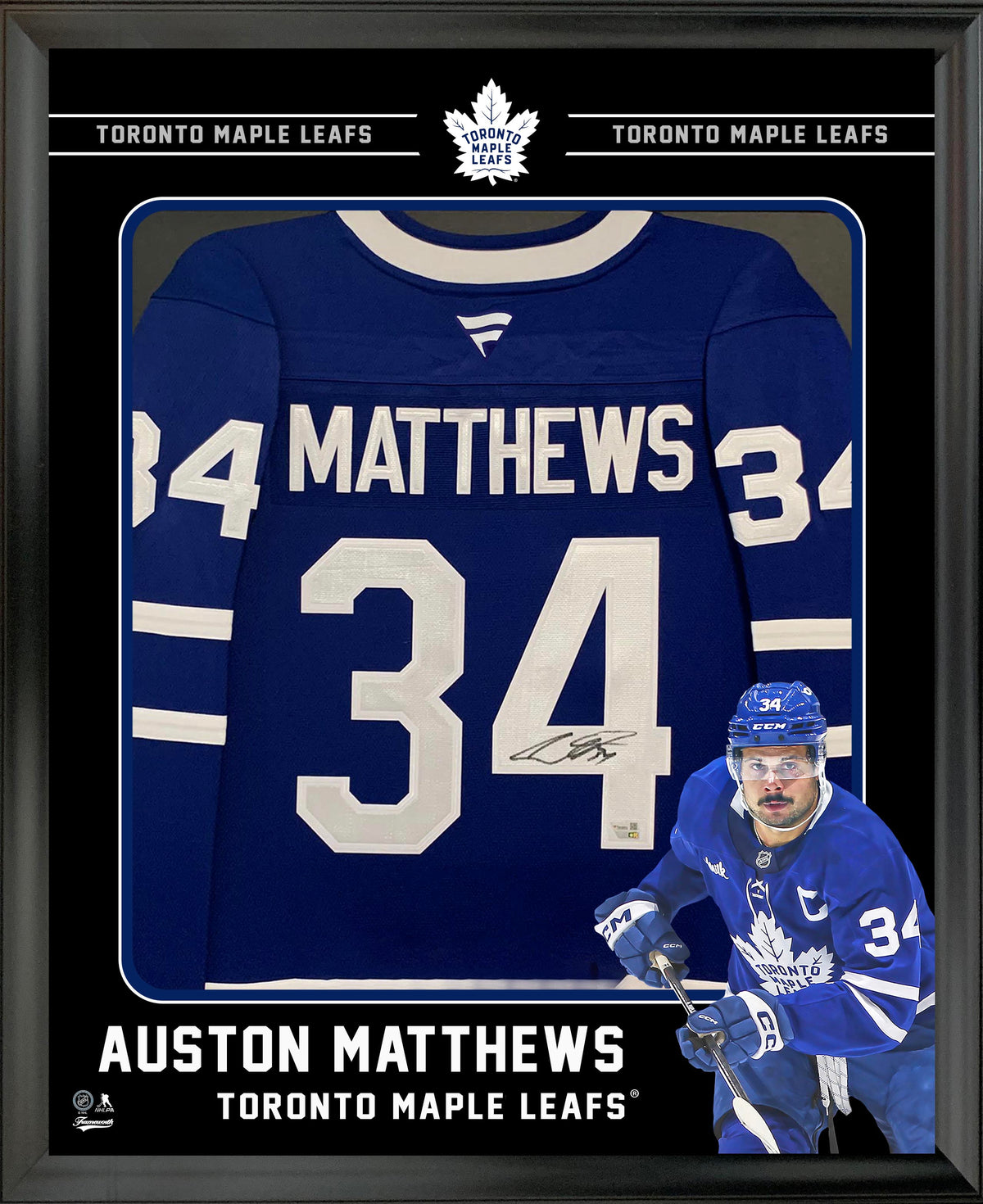 Auston Matthews Signed Jersey Framed PhotoGlass Toronto Maple Leafs Blue Fanatics Premium - AUCTION