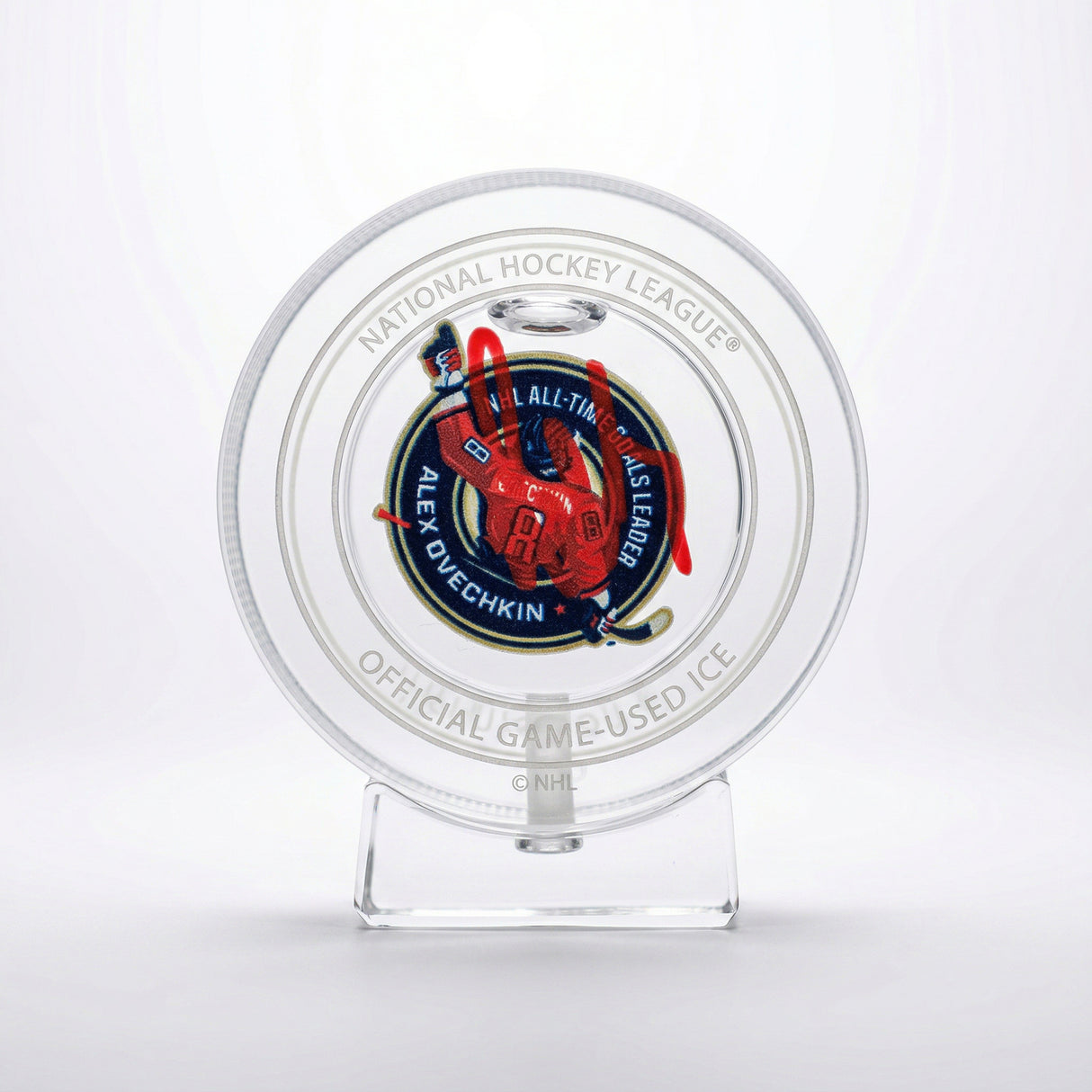 Alex Ovechkin Signed Washington Capitals 895th Goal Crystal Puck - Filled with Game - Used Ice from a Washington Capitals Game During the 895th Goal Season - AUCTION