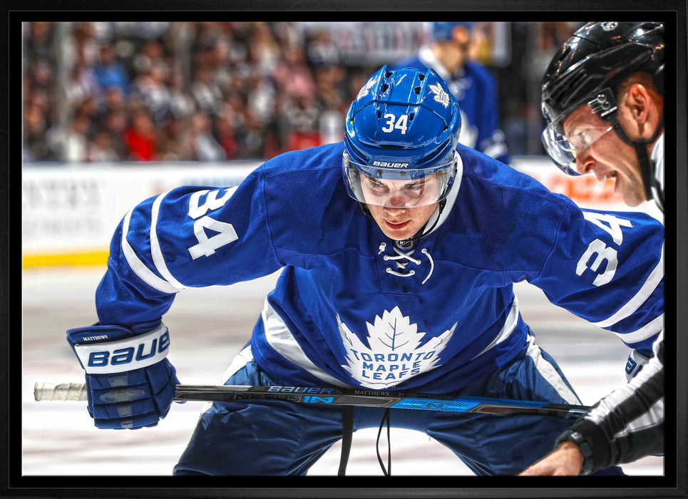 Auston Matthews Toronto Maple Leafs Framed 20x29 Face-Off Canvas - Frameworth Sports Canada 