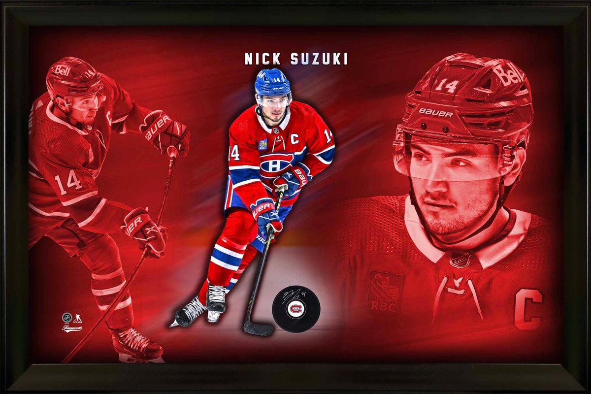 Nick Suzuki Signed Puck in a PhotoGlass Framed Canadiens - AUCTION