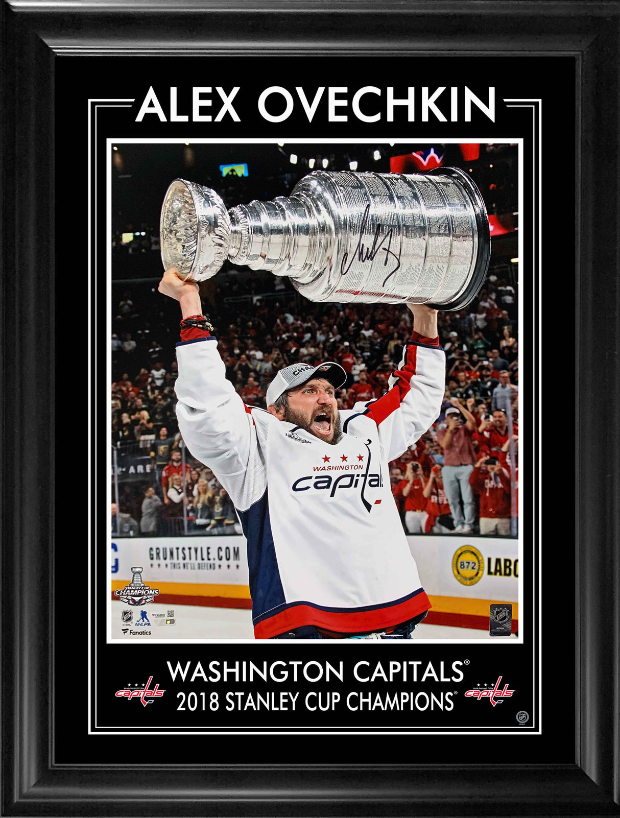 Alex Ovechkin Signed 16x20 Framed PhotoGlass Capitals 2018 Raising Cup-V - AUCTION